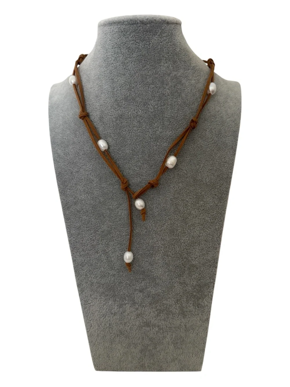Sundance Genuine Pearl and Brown Suede Lariat Necklace NEW